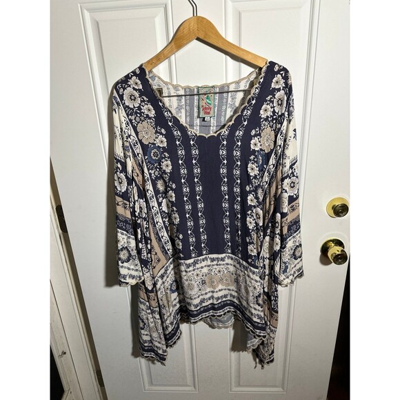 JOHNNY WAS Dolce Drape Bell Long Sleeve Embroidered Floral Boho Tunic - Picture 1 of 8